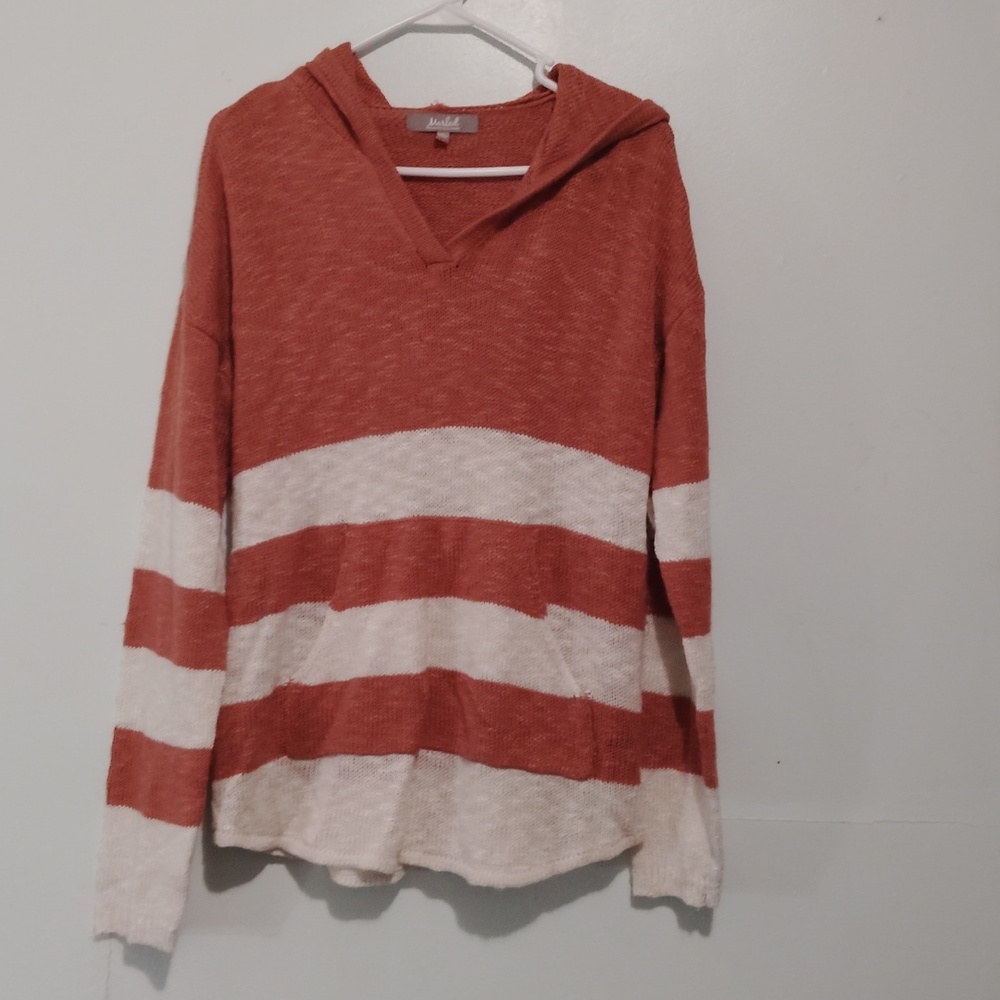 Marled Rust and Cream Striped Hoodie
